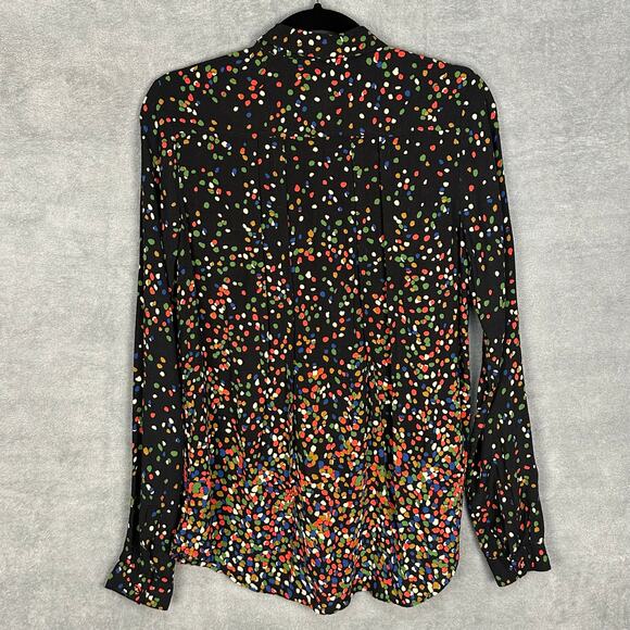 Maeve Top Womens 6 Black Polka Dot Long Sleeve Button Down Career Casual Blouse - Picture 5 of 12